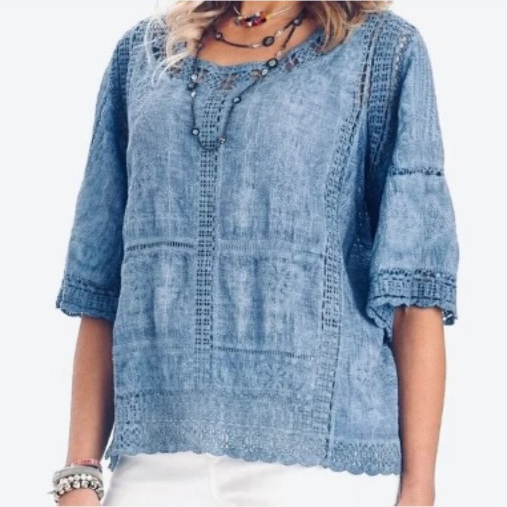 Democracy Women's Crochet Blouse Top Boho- L